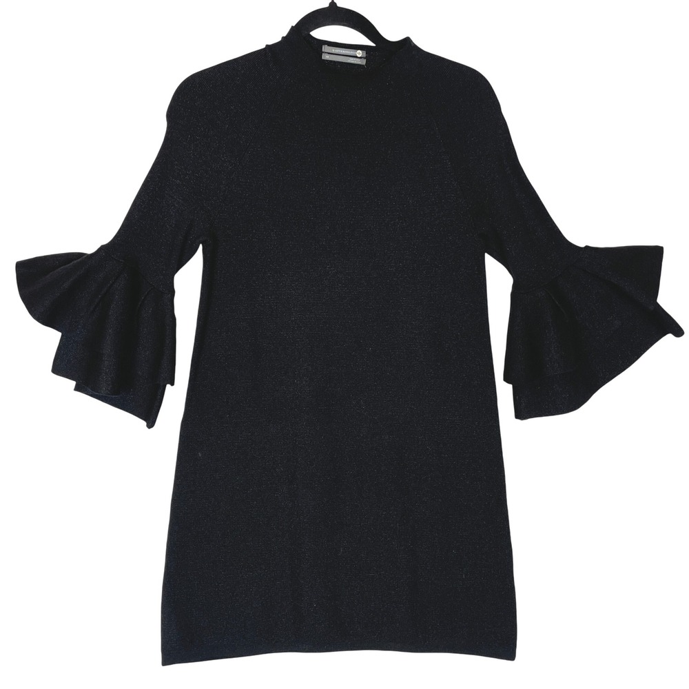 Anthropologie Metallic Knit Bell‎ Sleeve Mock Neck Mini Dress - XS